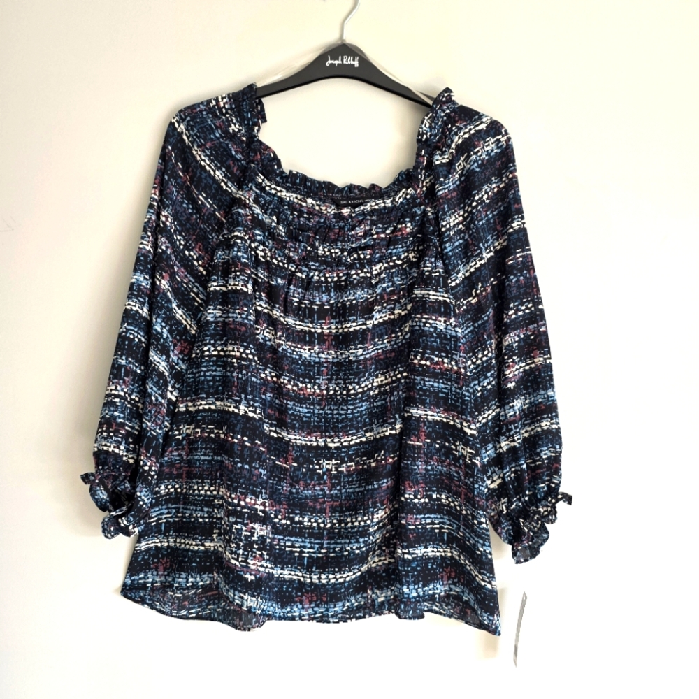 Zac & Rachel Women's Multi-Colored Patterned Ruffle Blouse Sz 2X